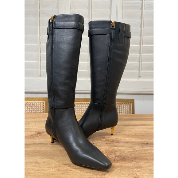 Donna Karan New York Women's Clari Tall Boot Black Leather Gold Heel Size 6 NIB - Picture 7 of 16